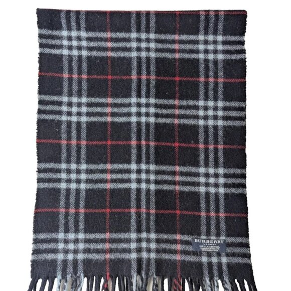 BURBERRY London Classic Nova Check Knit 100% Lambs Wool Fringe Black SCARF - Picture 3 of 6